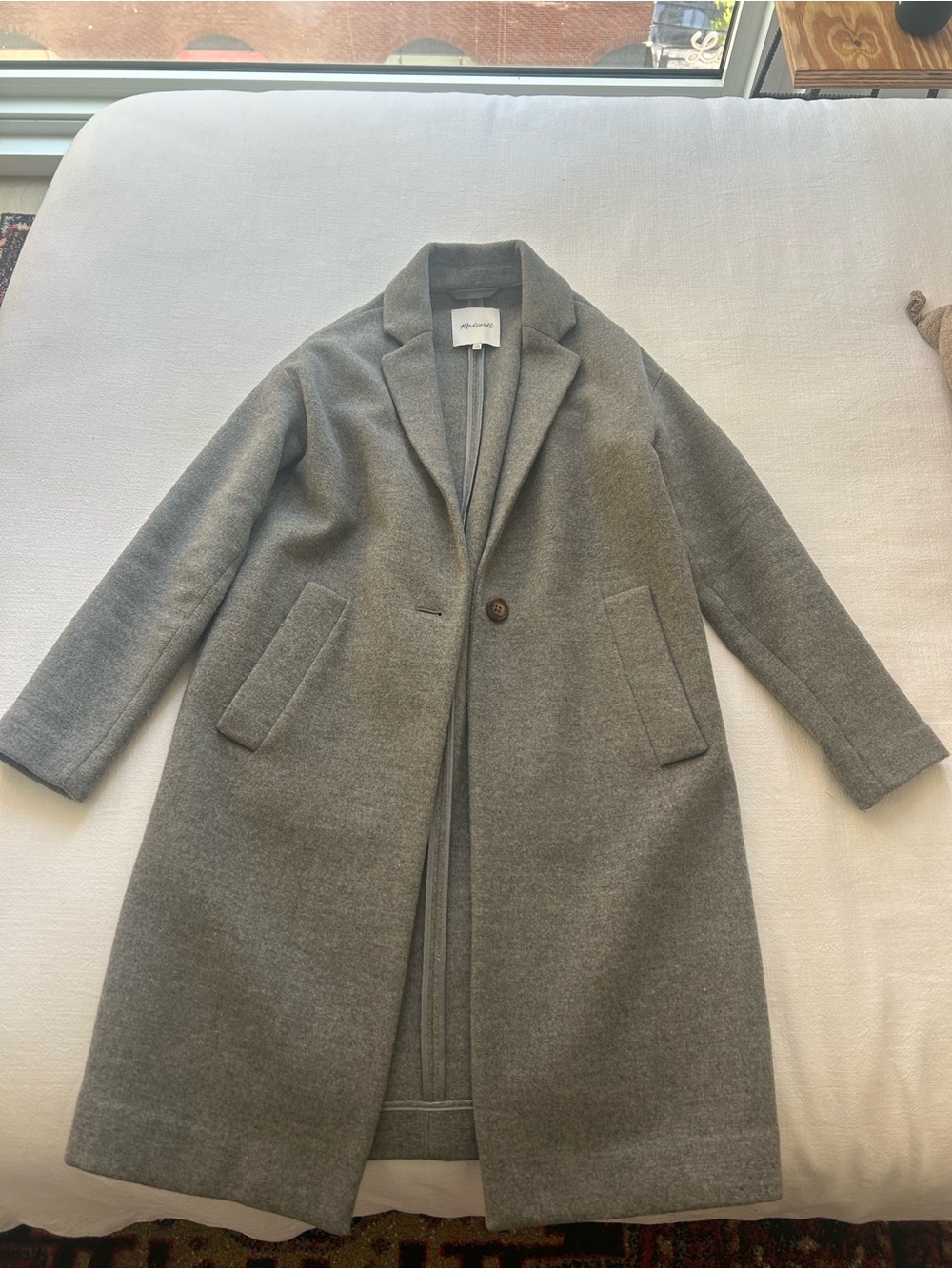 Madewell Gray Single-Button Long Trench Coat